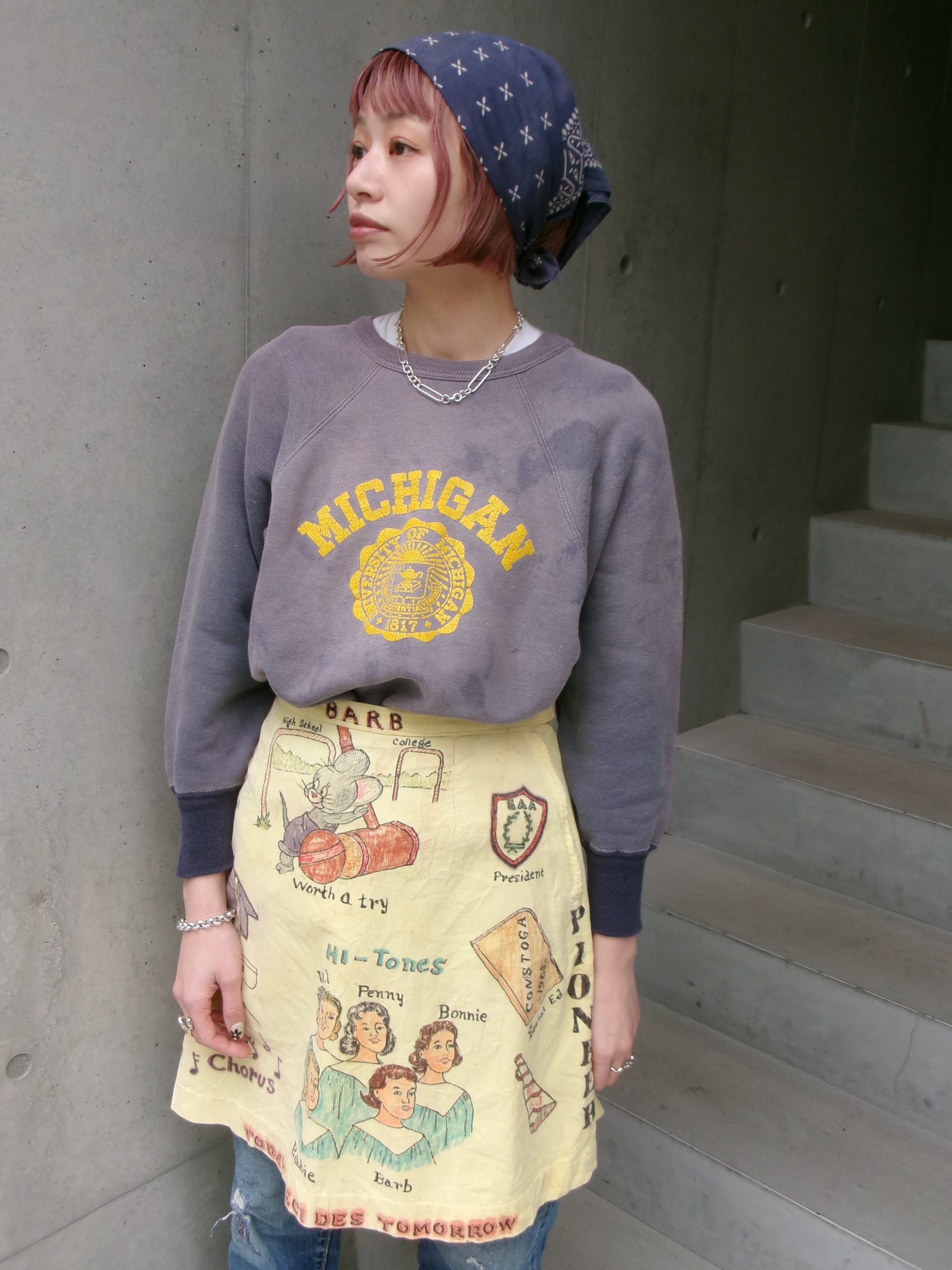 60s MICHIGAN sweat shirt fade navy two tone
