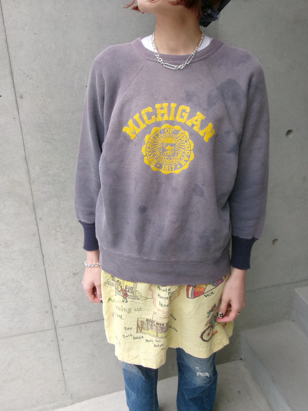 60s MICHIGAN sweat shirt fade navy two tone