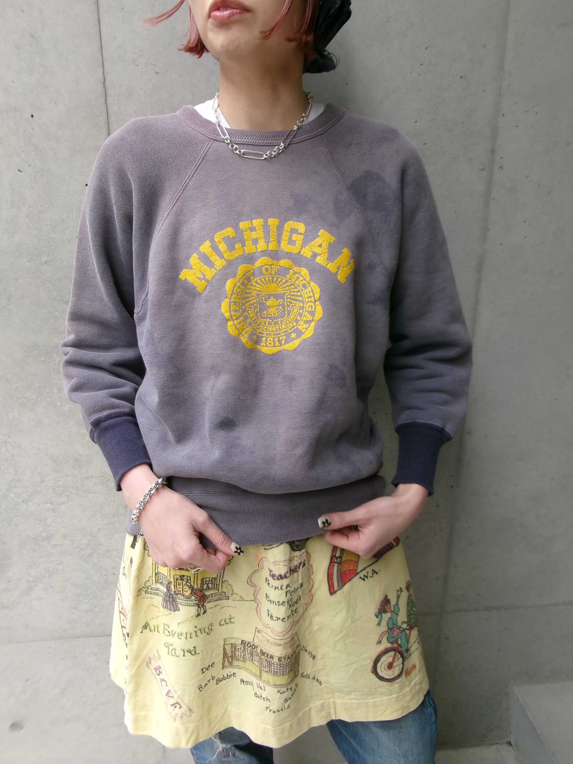 60s MICHIGAN sweat shirt fade navy two tone
