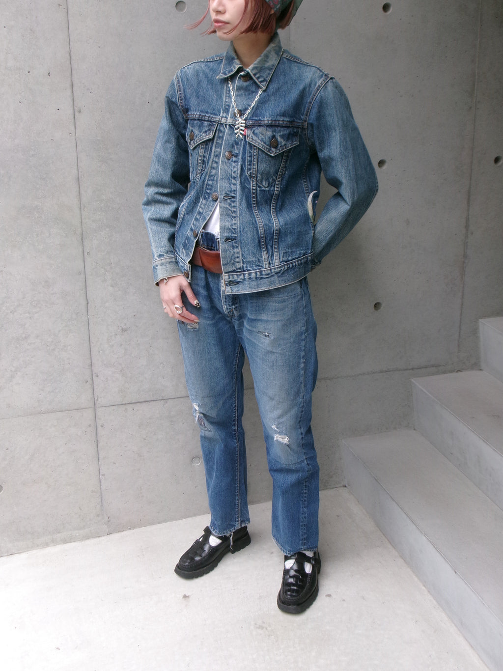 70s Levis 70505 flower embroidery denim  jacket