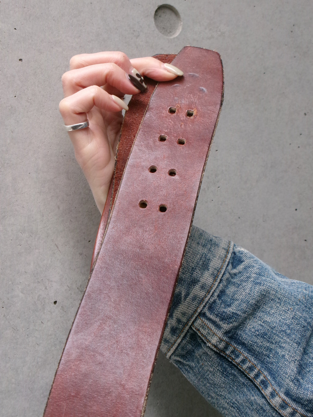 70s wood buckle cow leather belt