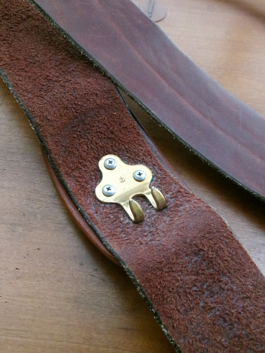 70s wood buckle cow leather belt