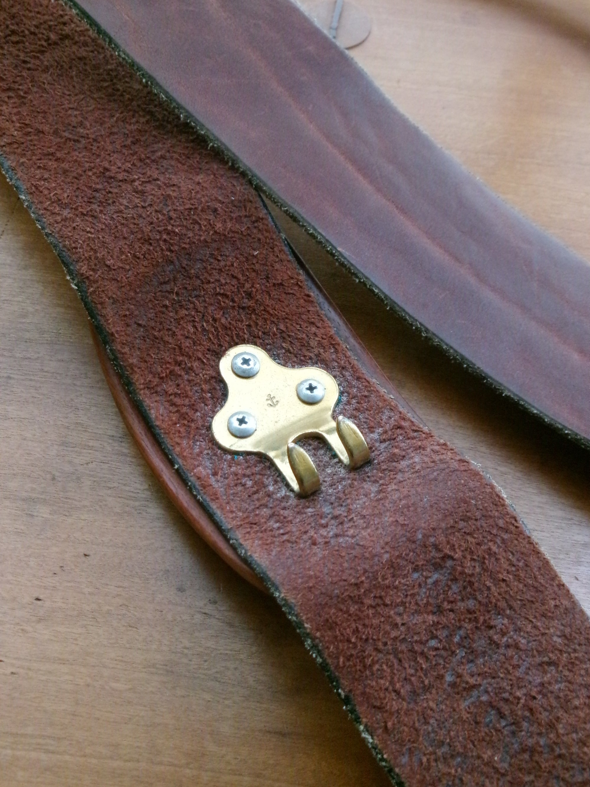 70s wood buckle cow leather belt