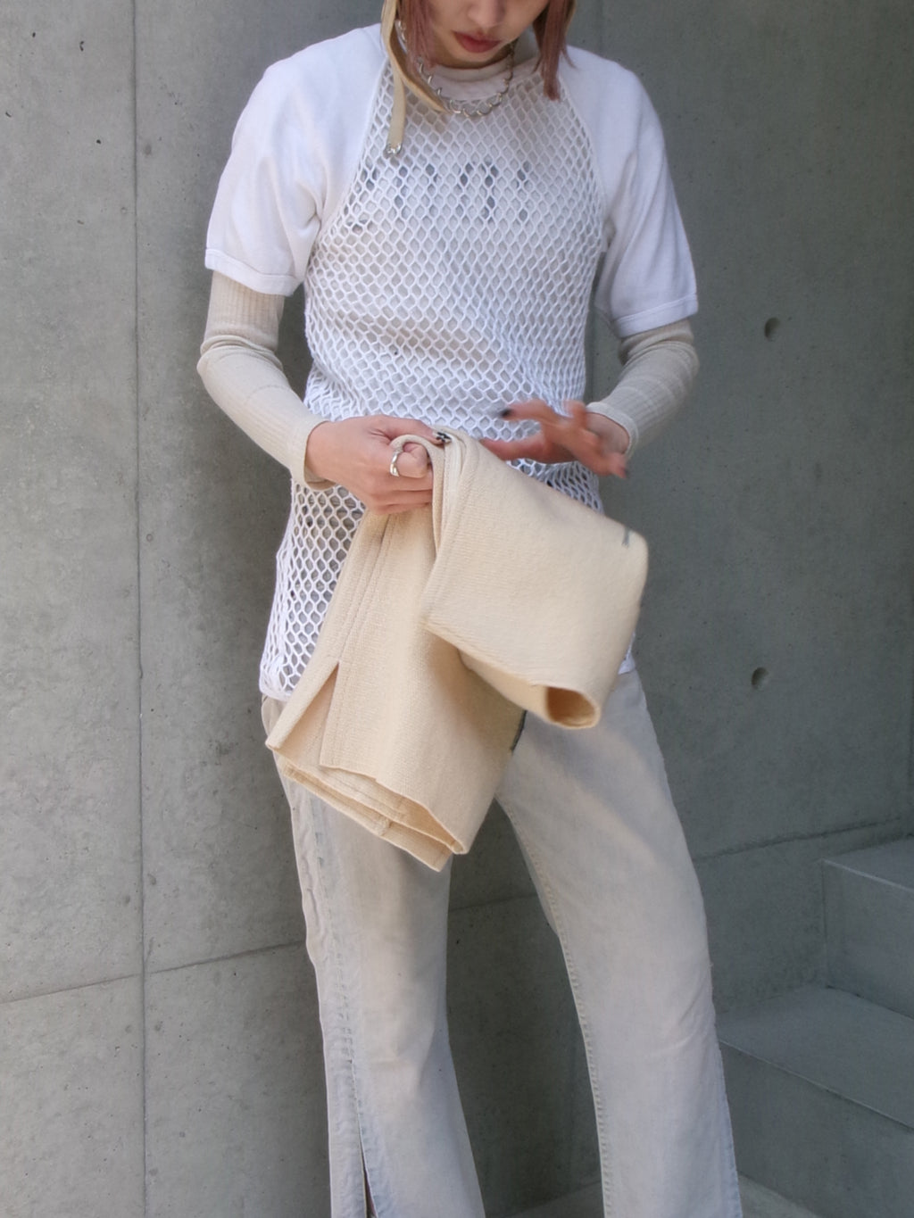 60s SCANDINAVIAN KNITTERS net ivory raglan tee