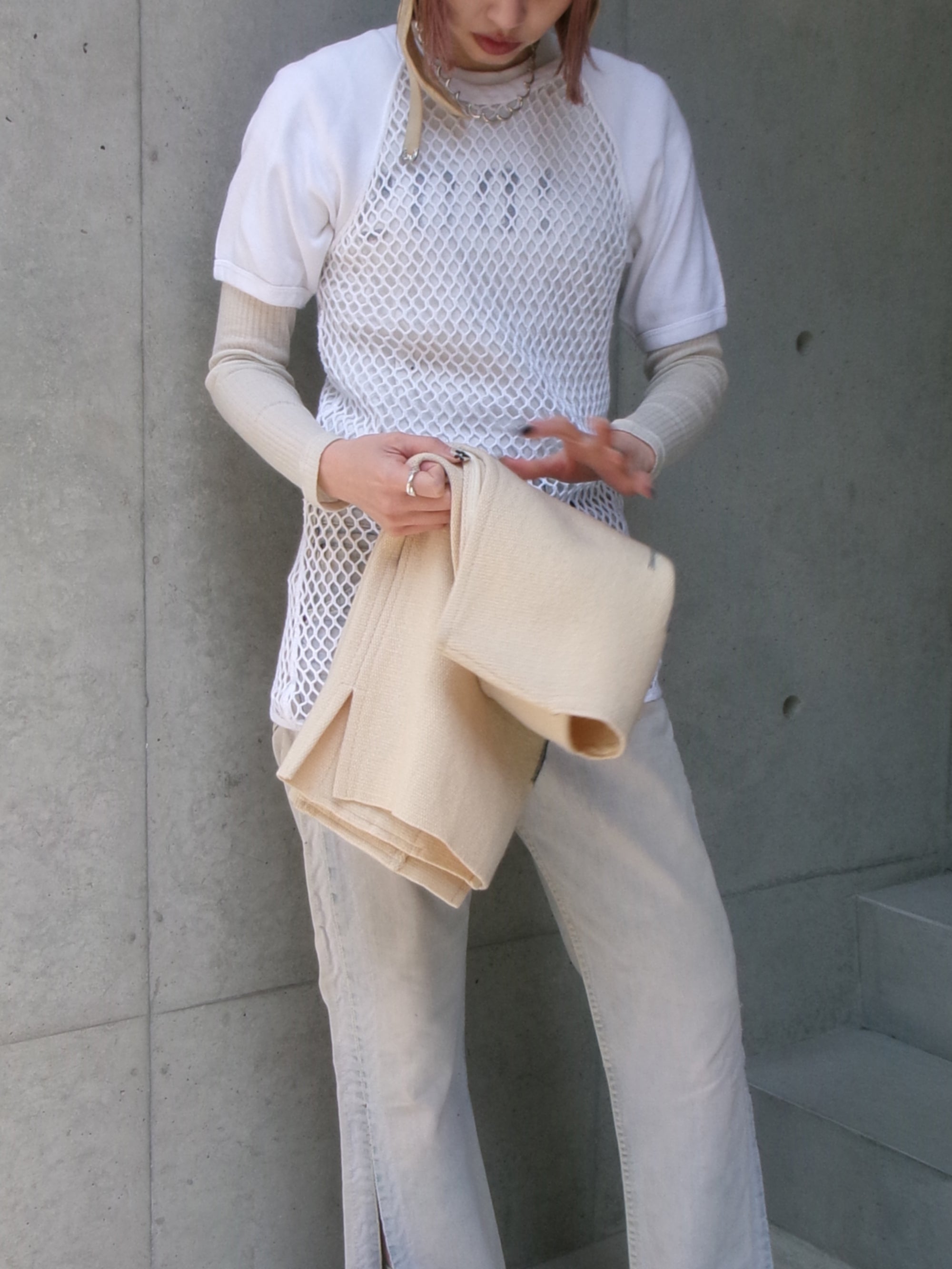 60s SCANDINAVIAN KNITTERS net ivory raglan tee