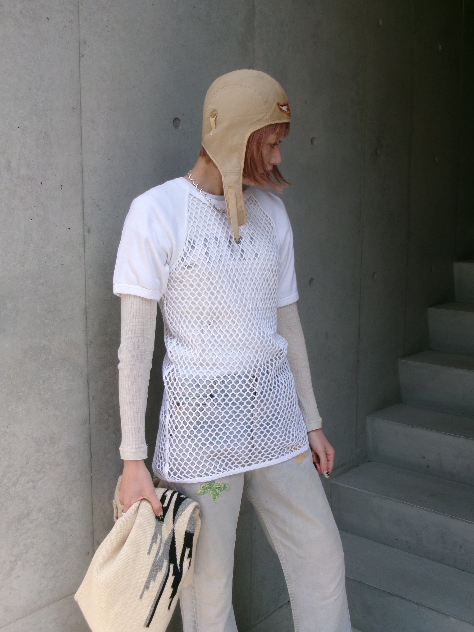 60s SCANDINAVIAN KNITTERS net ivory raglan tee