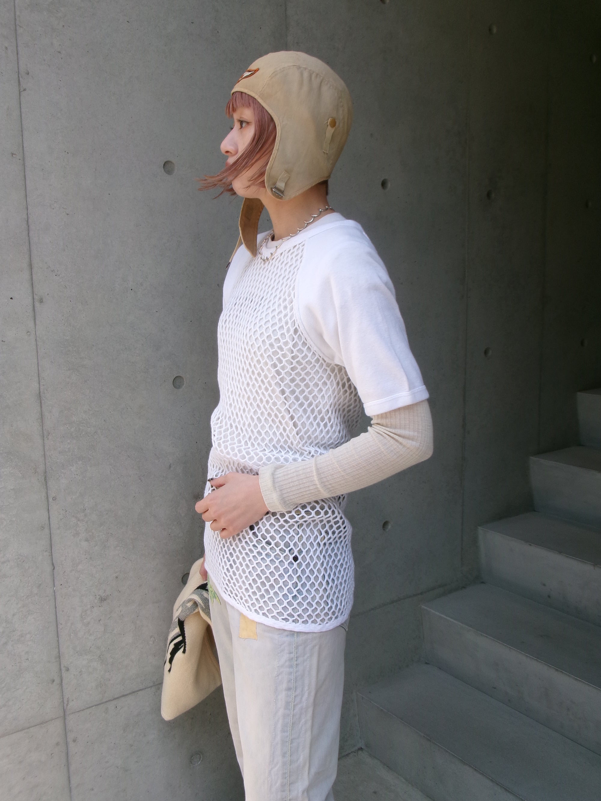 60s SCANDINAVIAN KNITTERS net ivory raglan tee