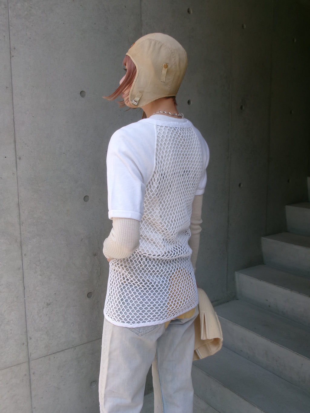 60s SCANDINAVIAN KNITTERS net ivory raglan tee