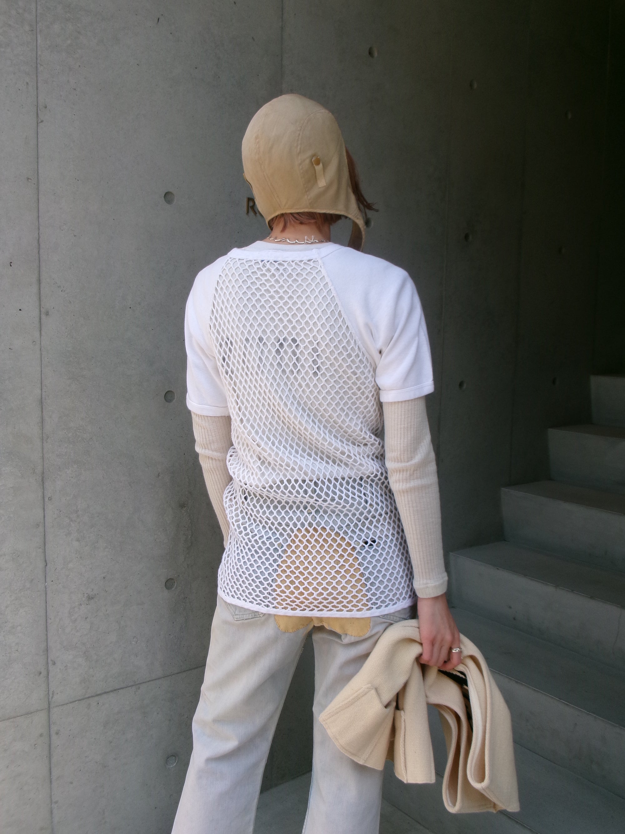 60s SCANDINAVIAN KNITTERS net ivory raglan tee