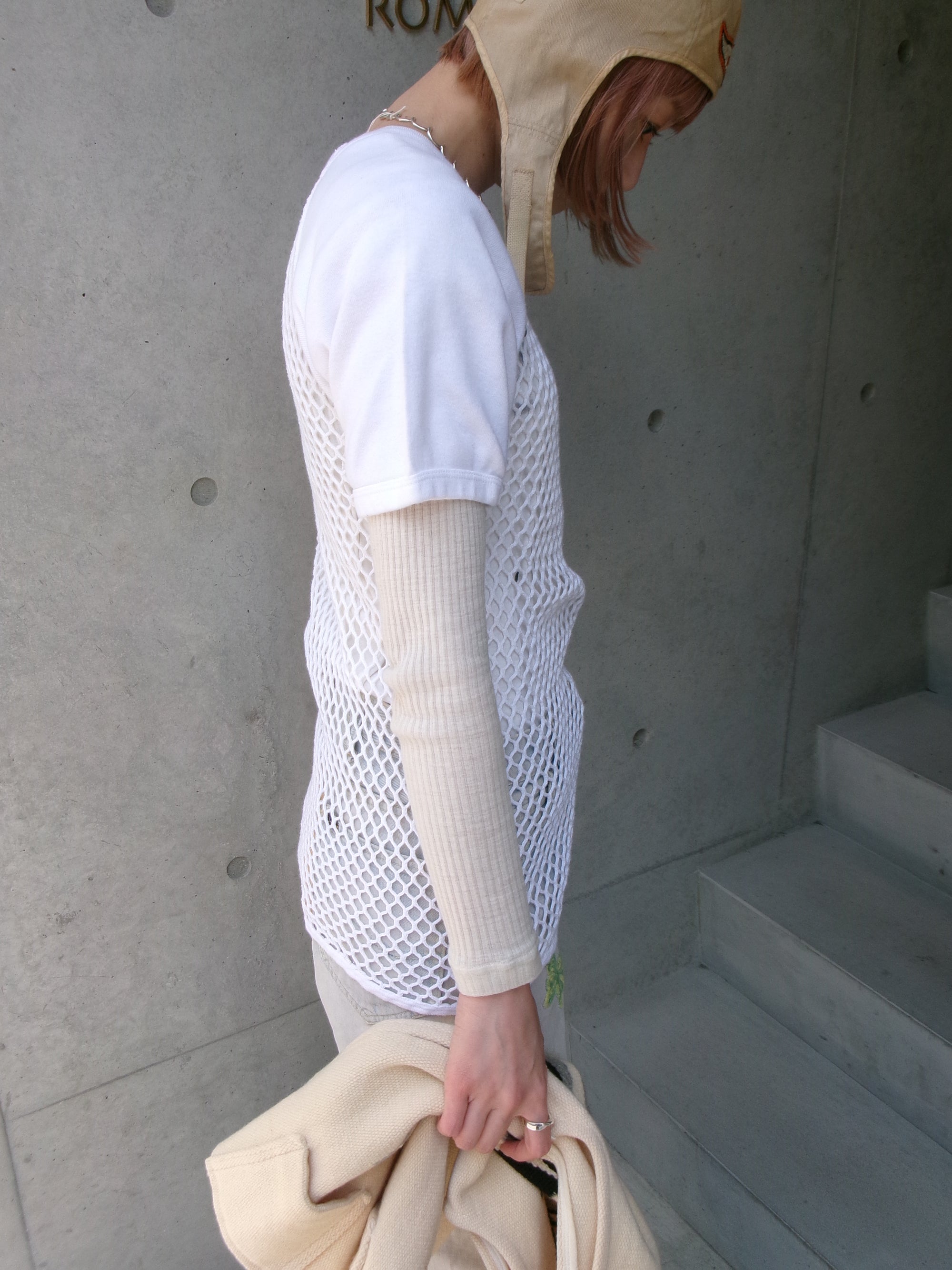 60s SCANDINAVIAN KNITTERS net ivory raglan tee