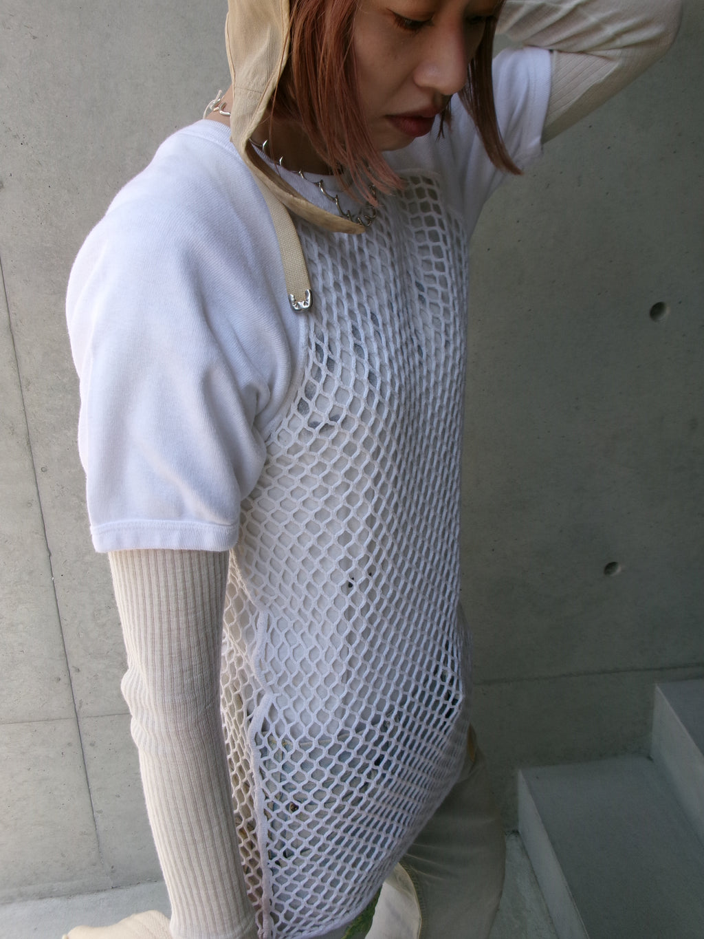 60s SCANDINAVIAN KNITTERS net ivory raglan tee