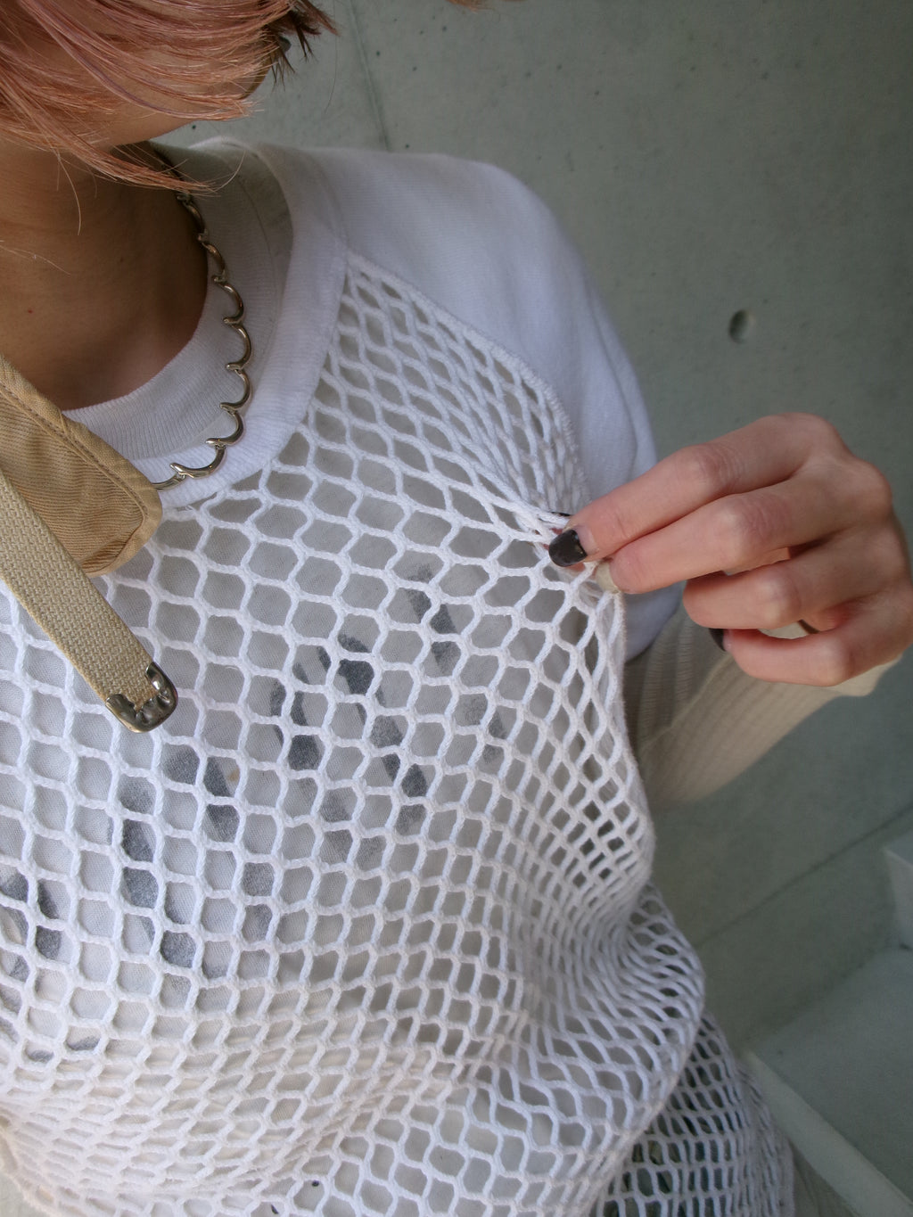 60s SCANDINAVIAN KNITTERS net ivory raglan tee