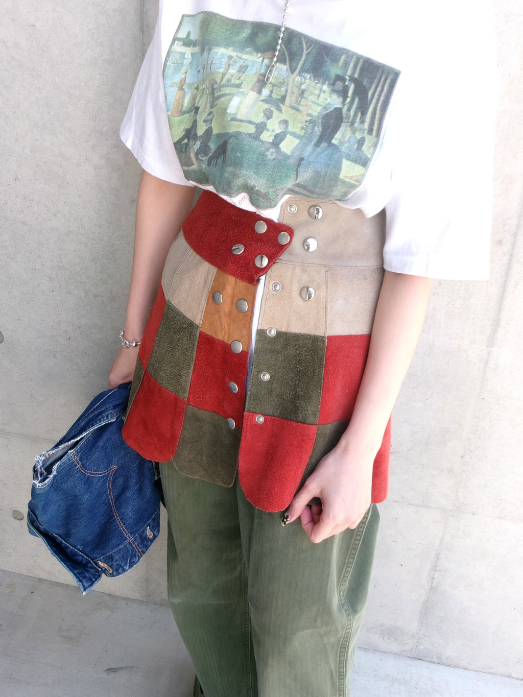 70s patchwork leather skirt