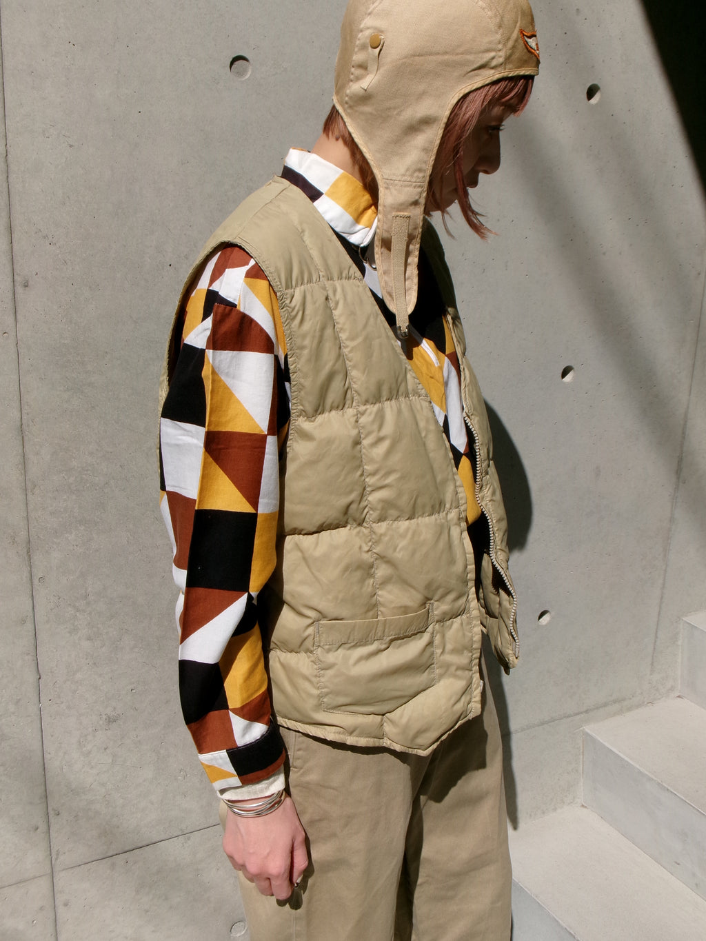 60s white stag checker pattern pull over