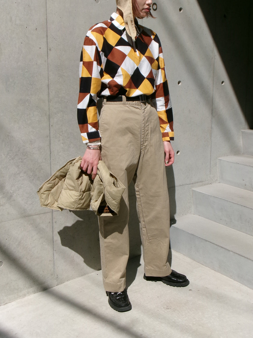 60s white stag checker pattern pull over