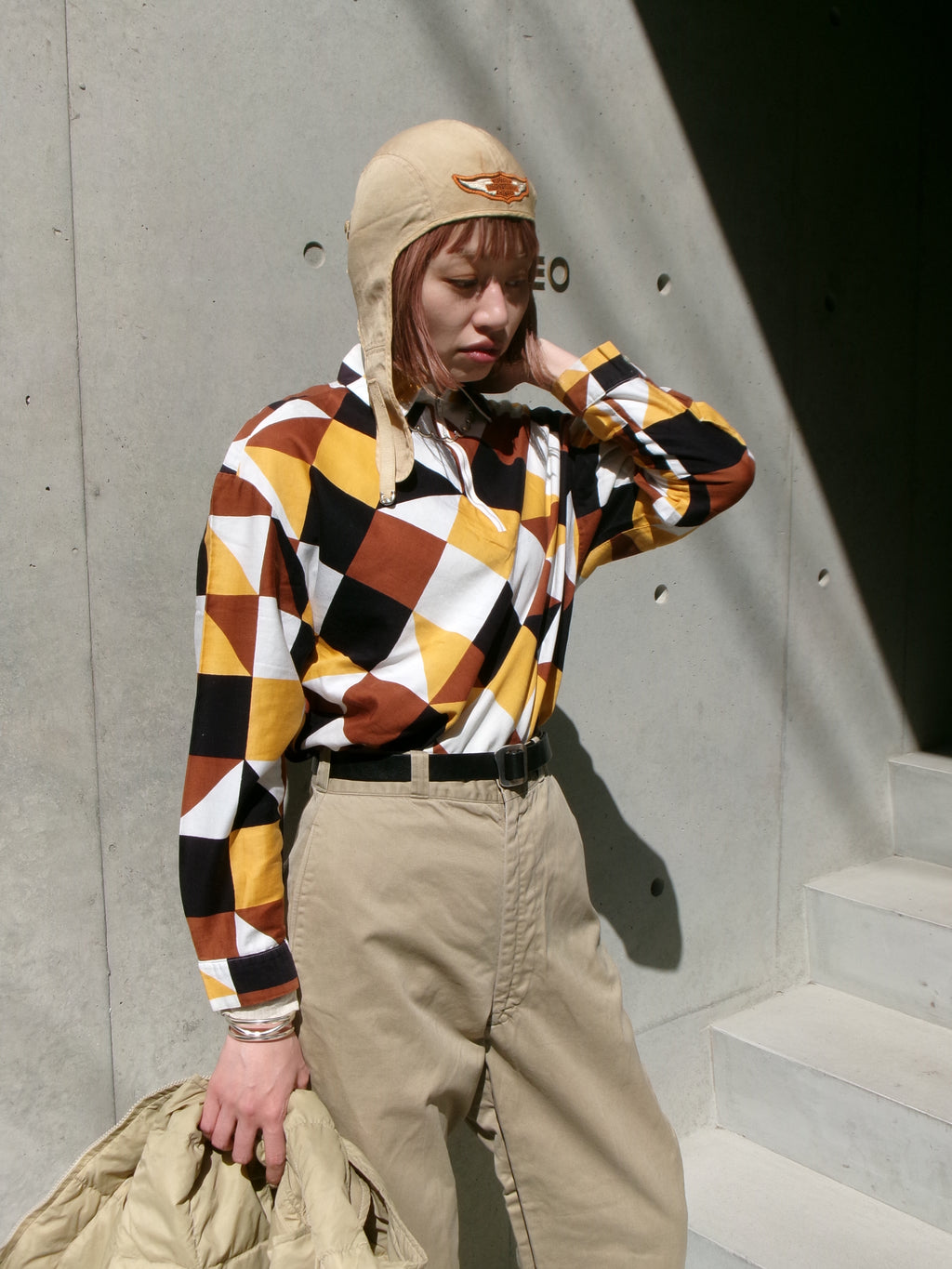 60s white stag checker pattern pull over