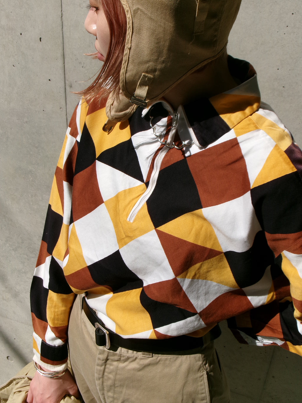 60s white stag checker pattern pull over
