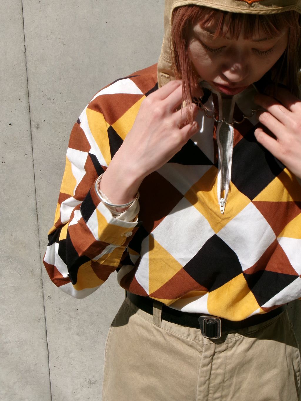 60s white stag checker pattern pull over