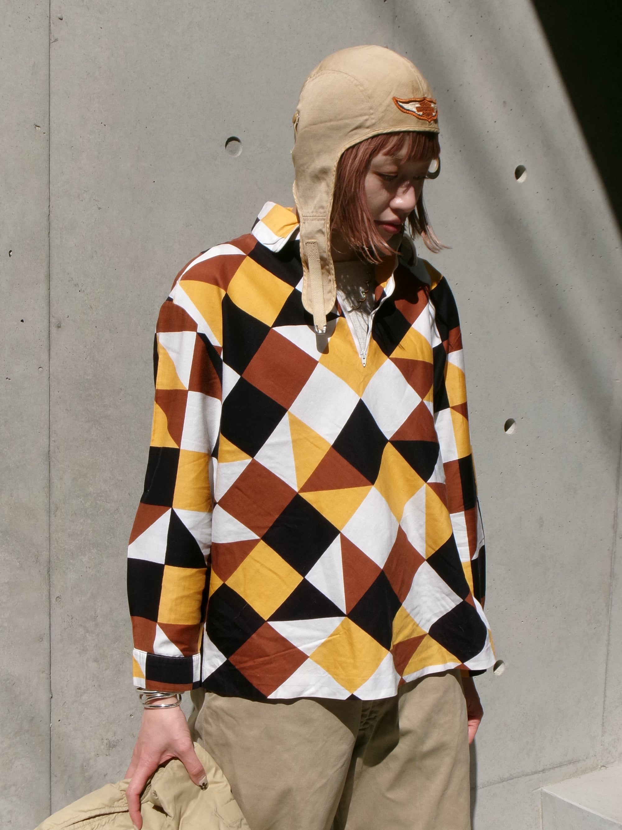 60s white stag checker pattern pull over