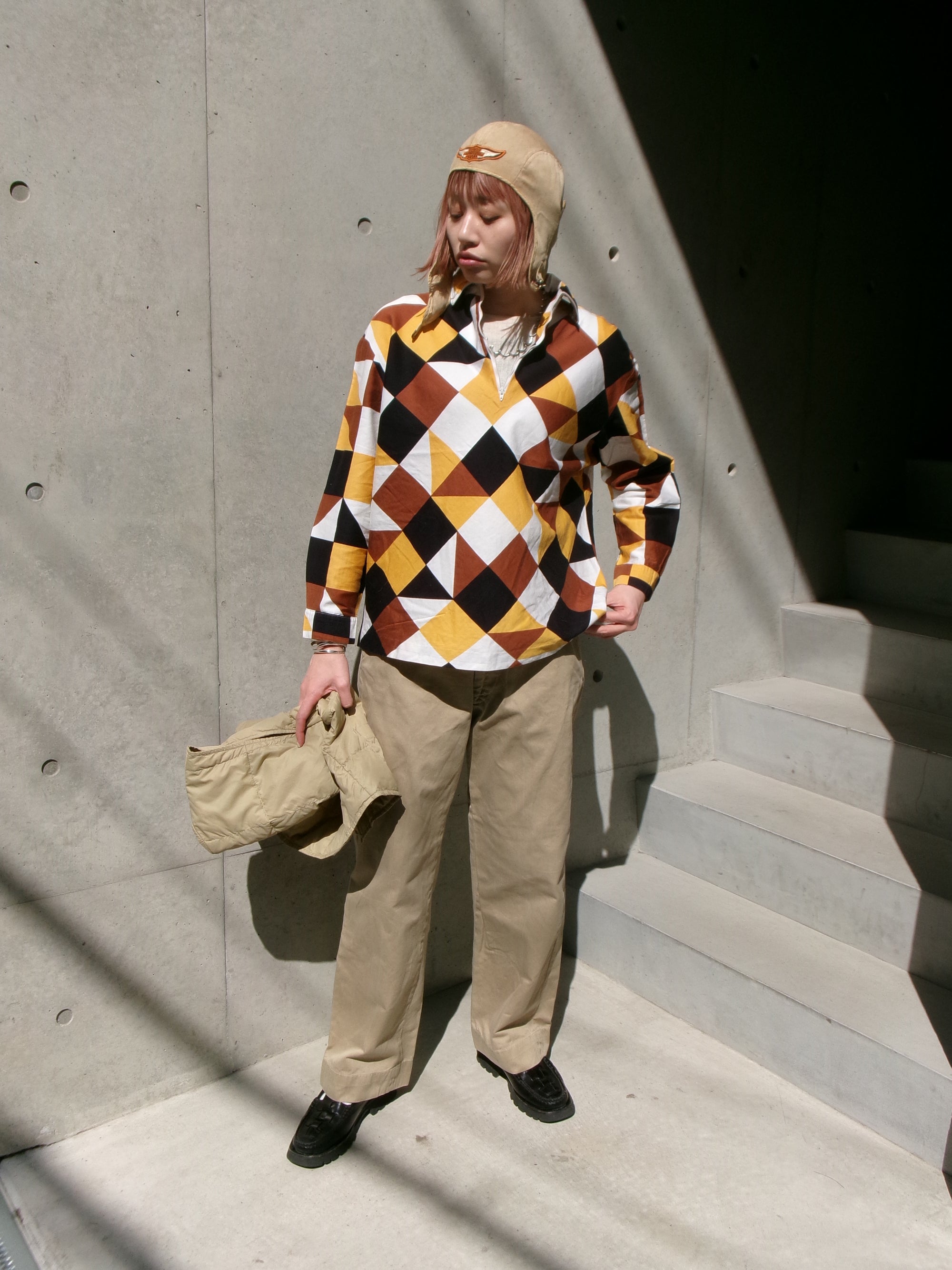 60s white stag checker pattern pull over
