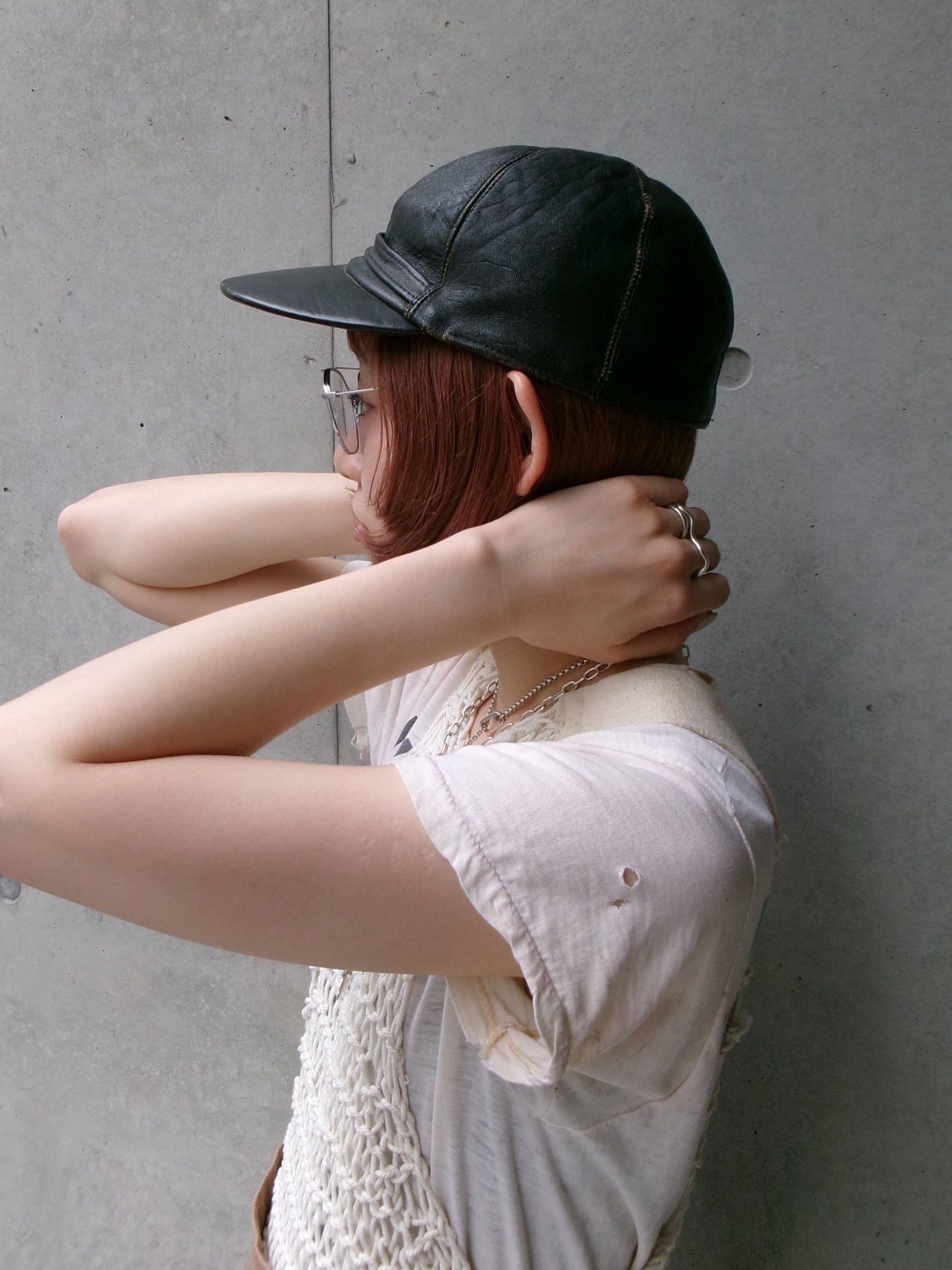 40s black leather cap