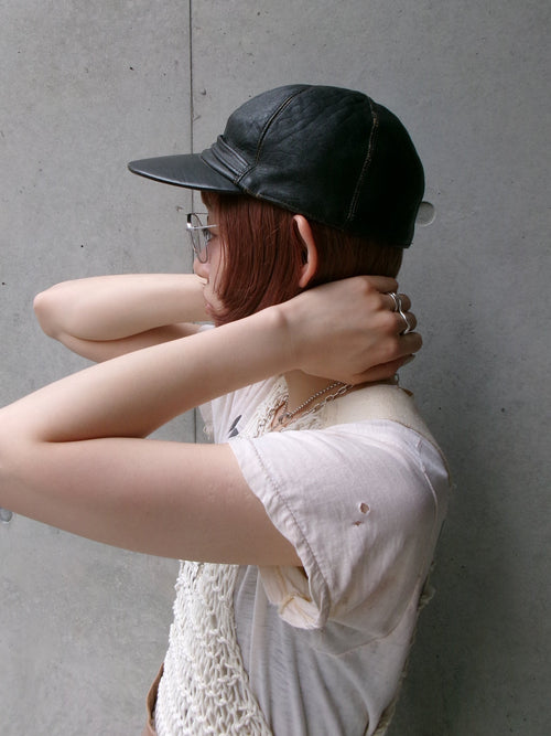 40s black leather cap