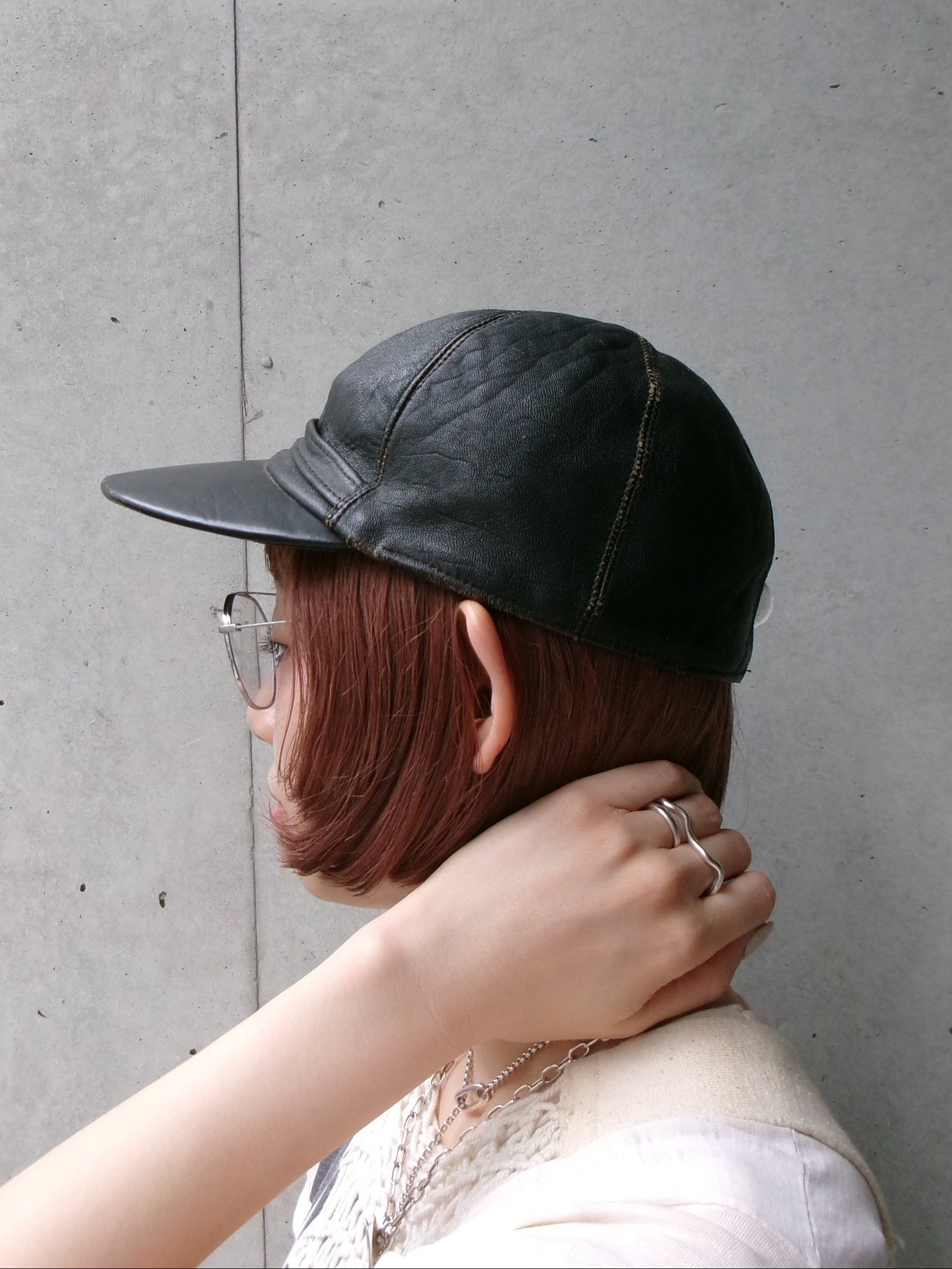 40s black leather cap