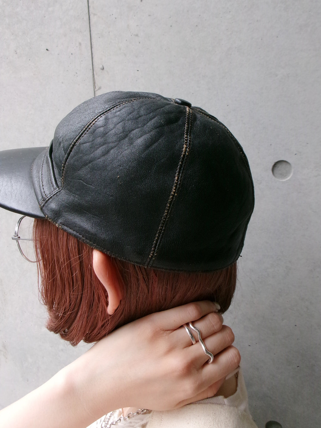 40s black leather cap
