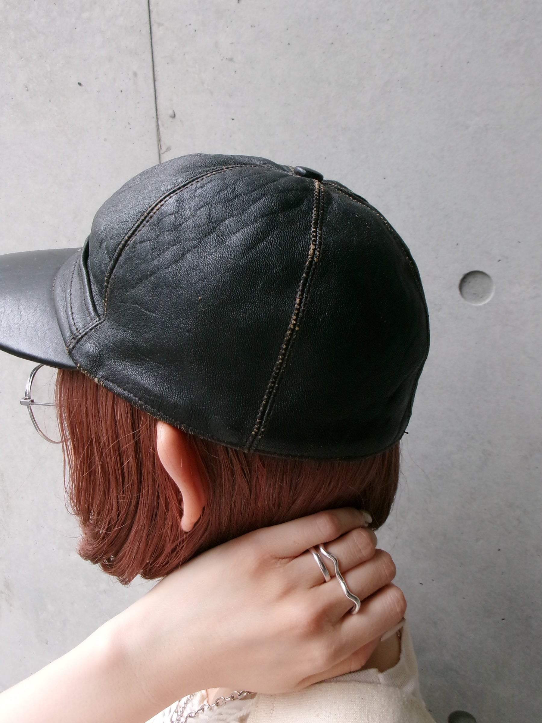 40s black leather cap