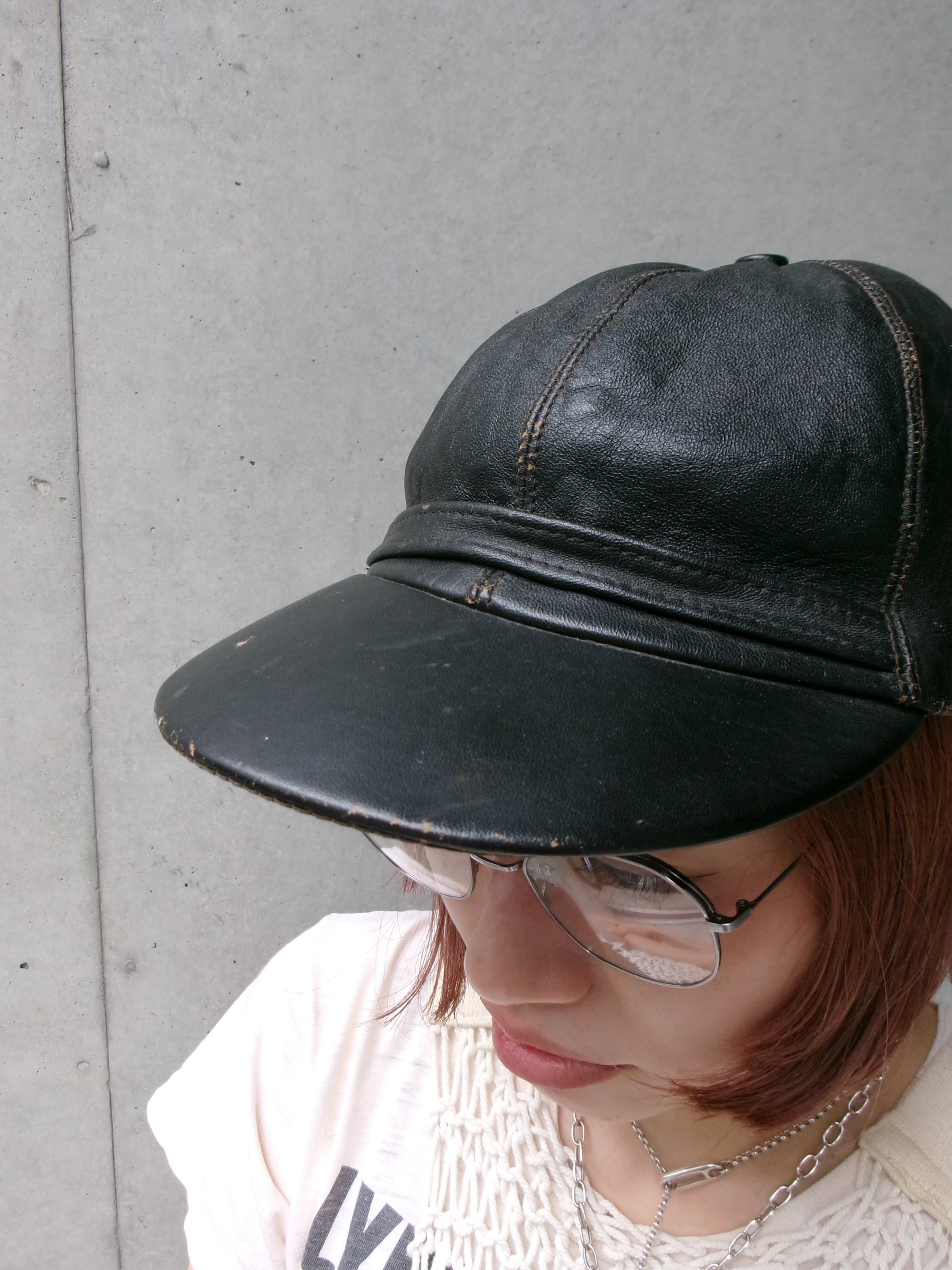 40s black leather cap