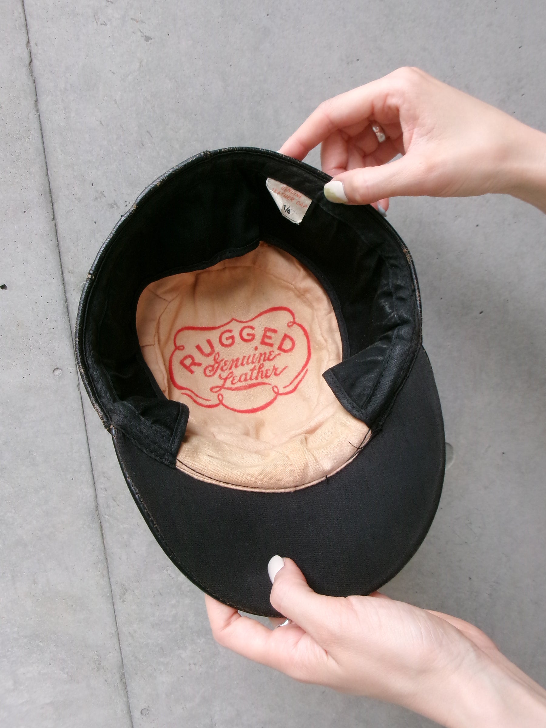 40s black leather cap