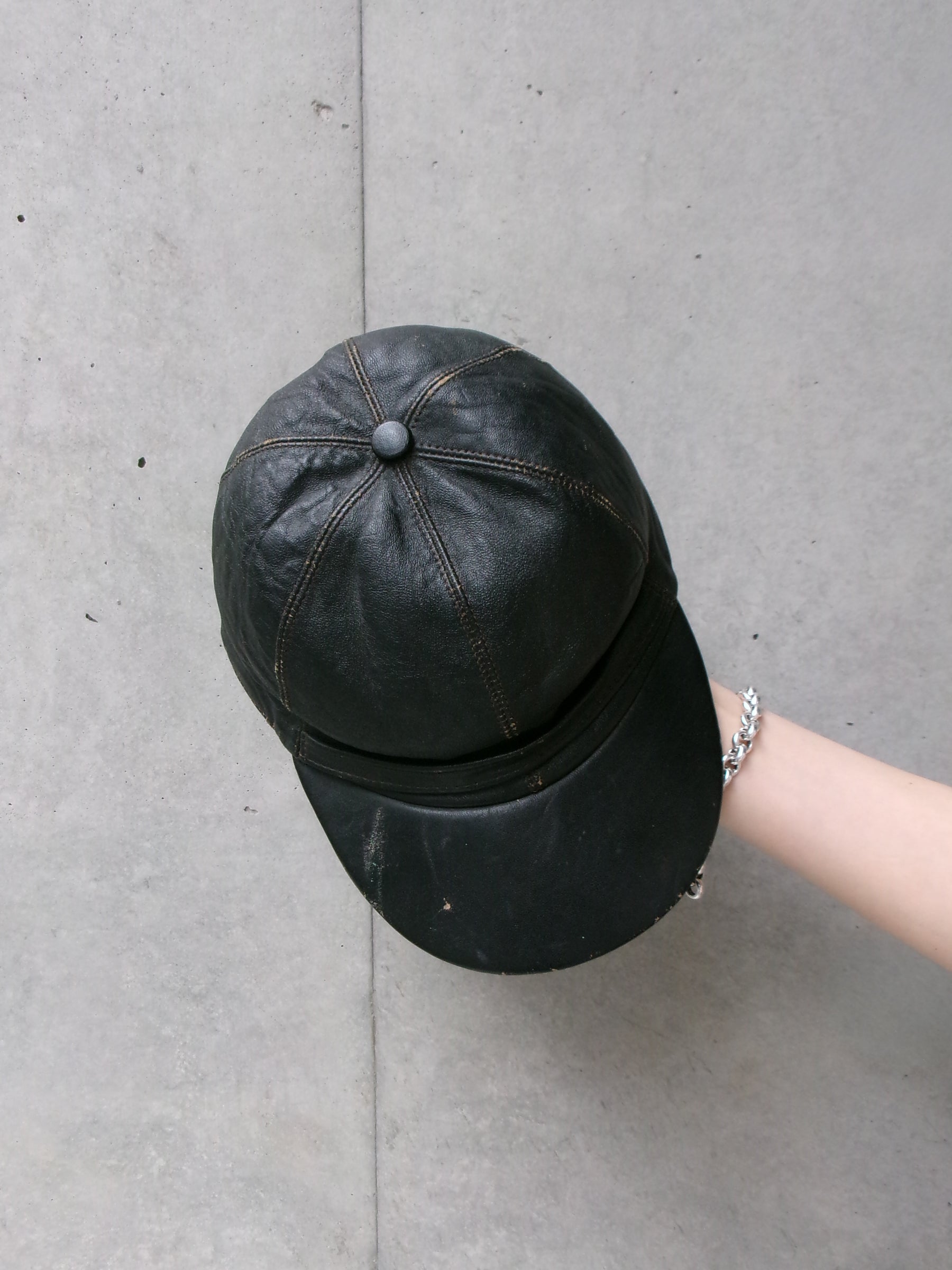 40s black leather cap