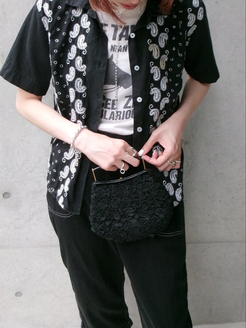 50s embroidery black paisley shirt