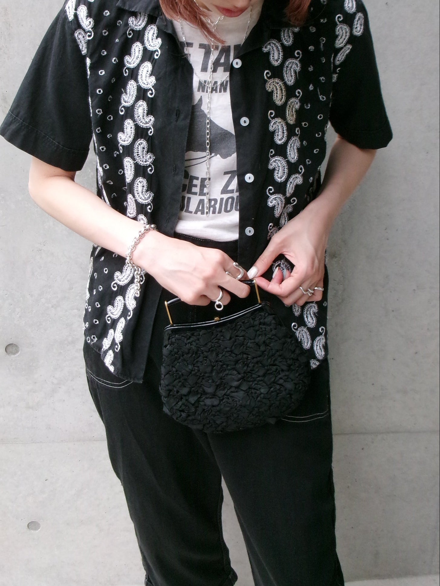 50s embroidery black paisley shirt
