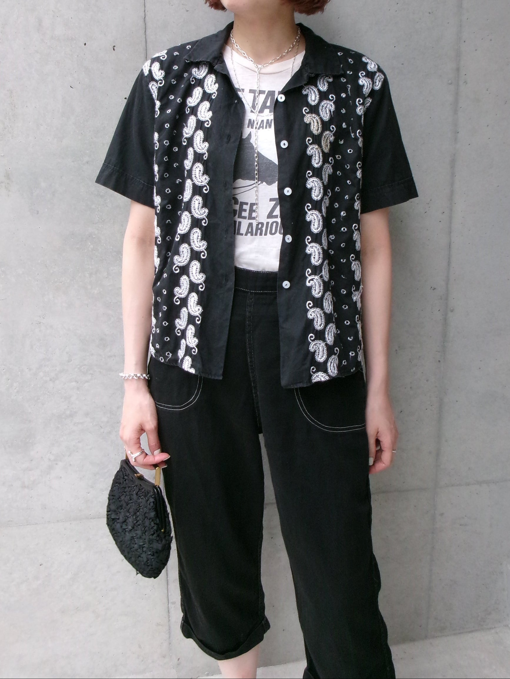 50s embroidery black paisley shirt