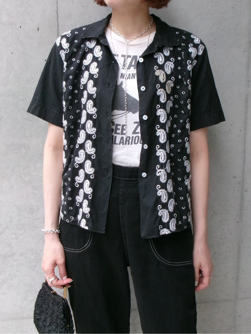 50s embroidery black paisley shirt