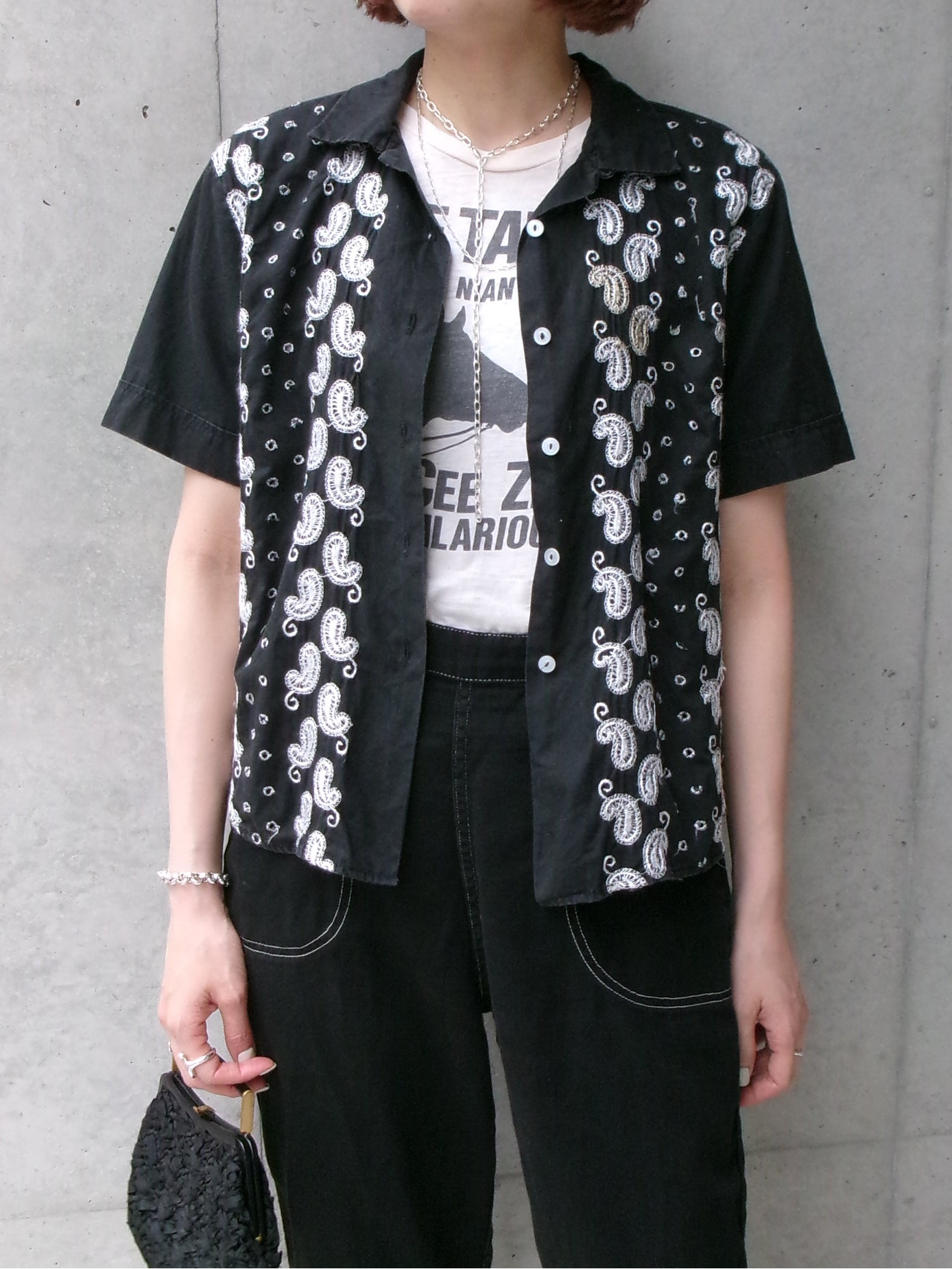 50s embroidery black paisley shirt