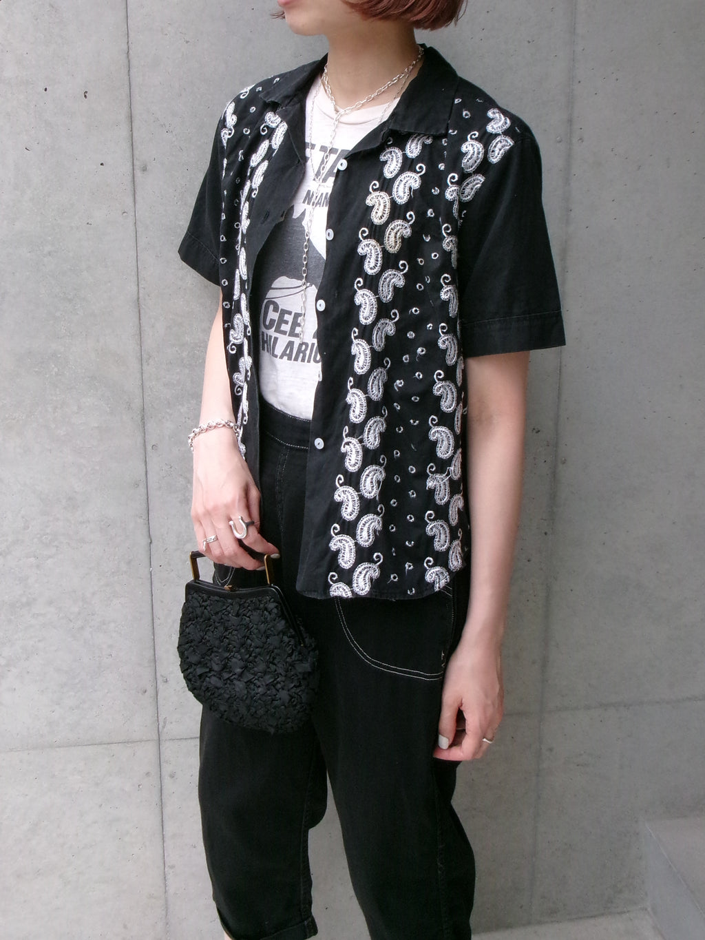50s embroidery black paisley shirt