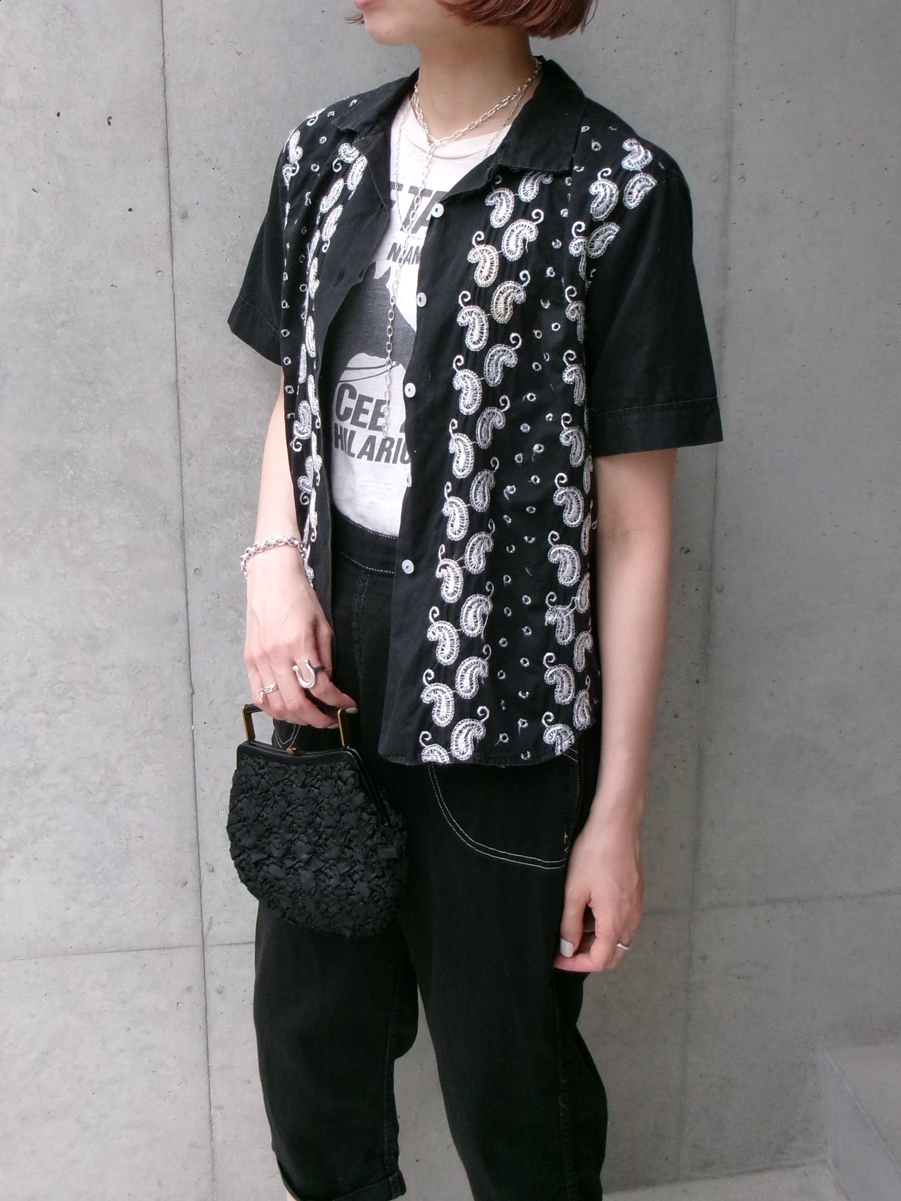 50s embroidery black paisley shirt