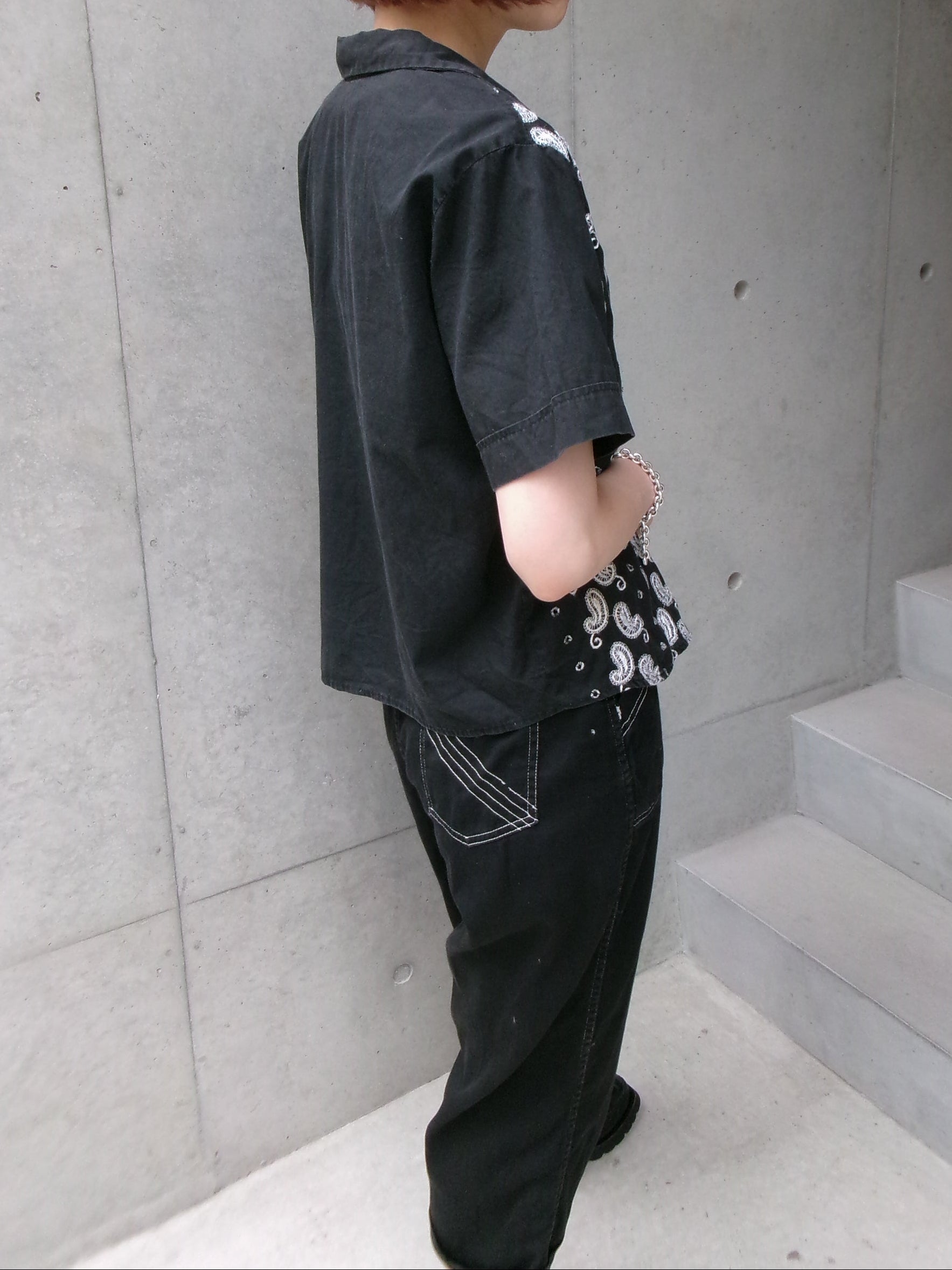 50s embroidery black paisley shirt