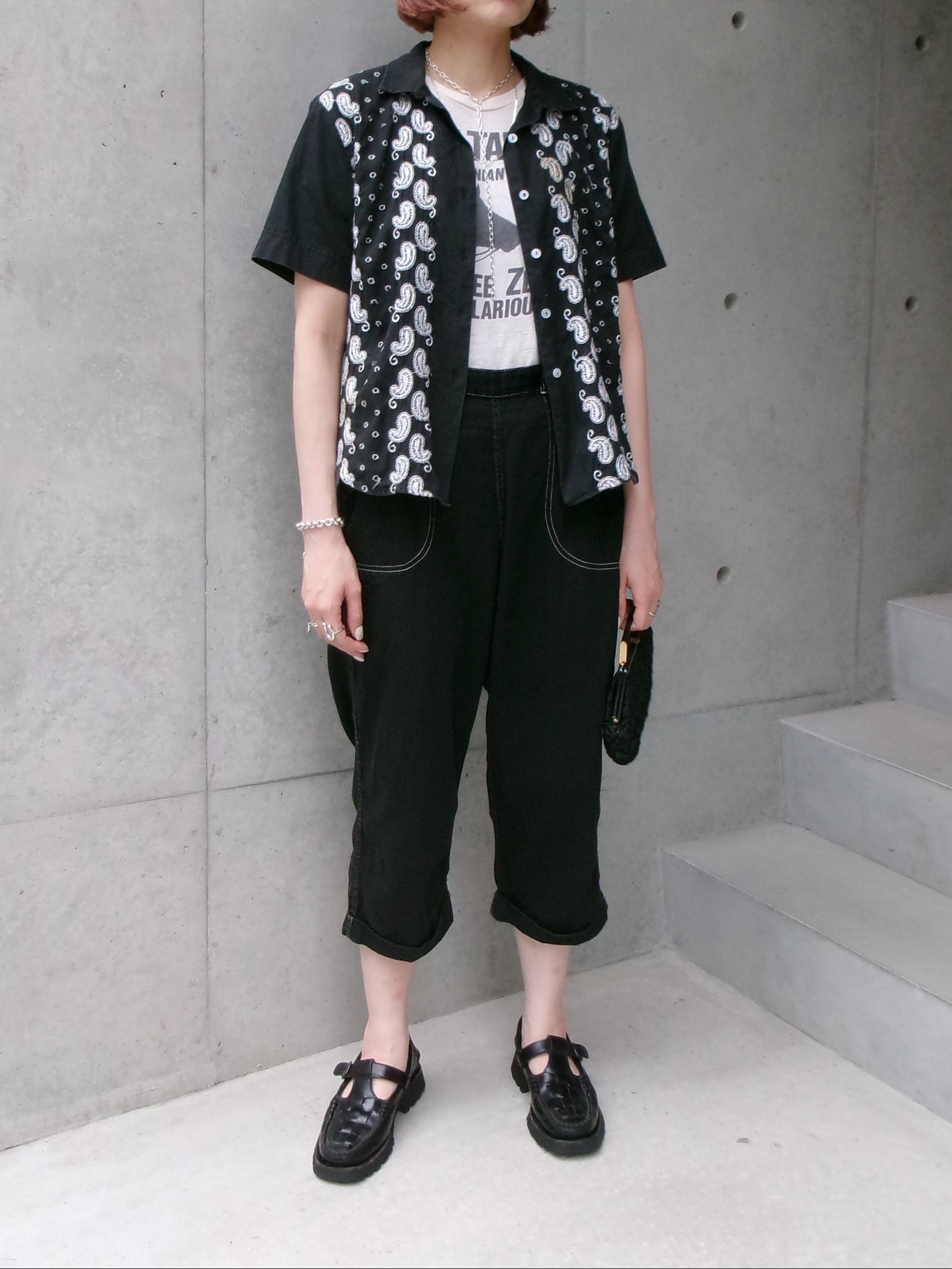 50s embroidery black paisley shirt
