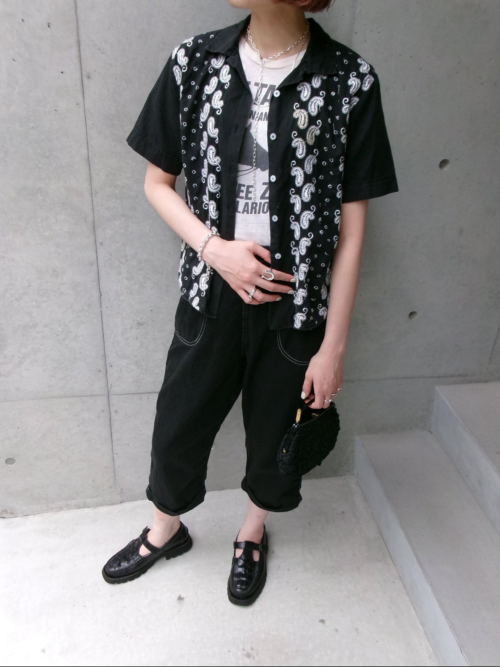 50s embroidery black paisley shirt