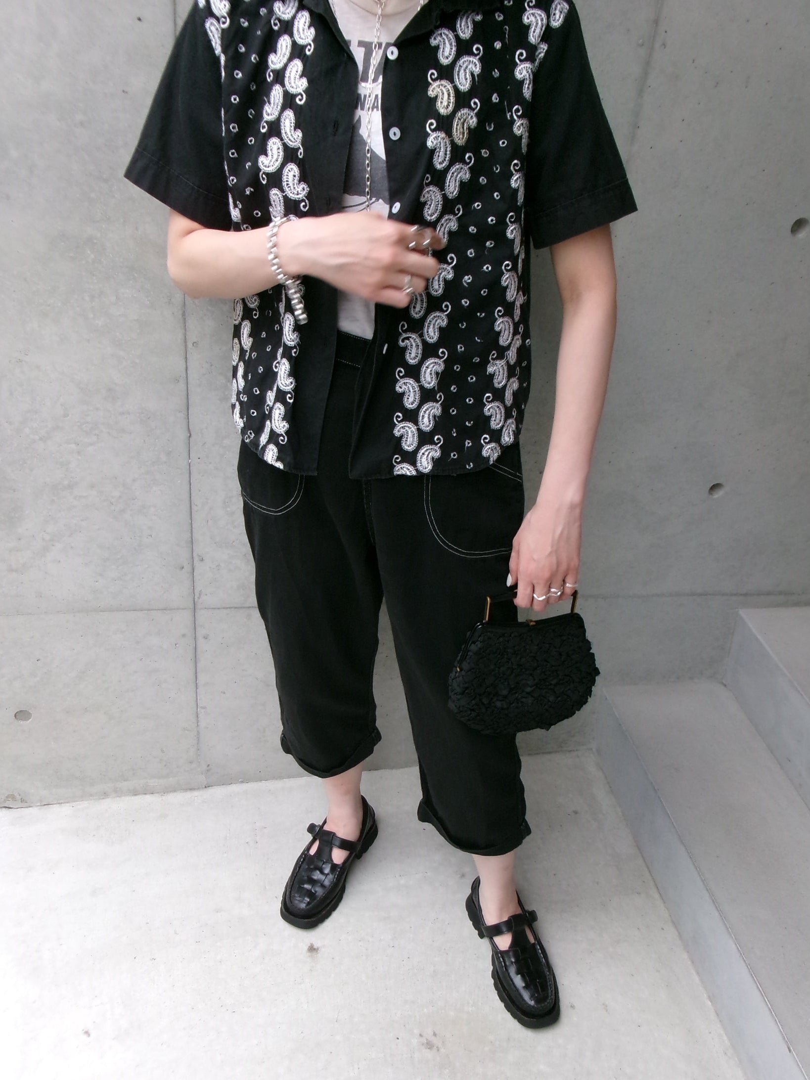 50s embroidery black paisley shirt