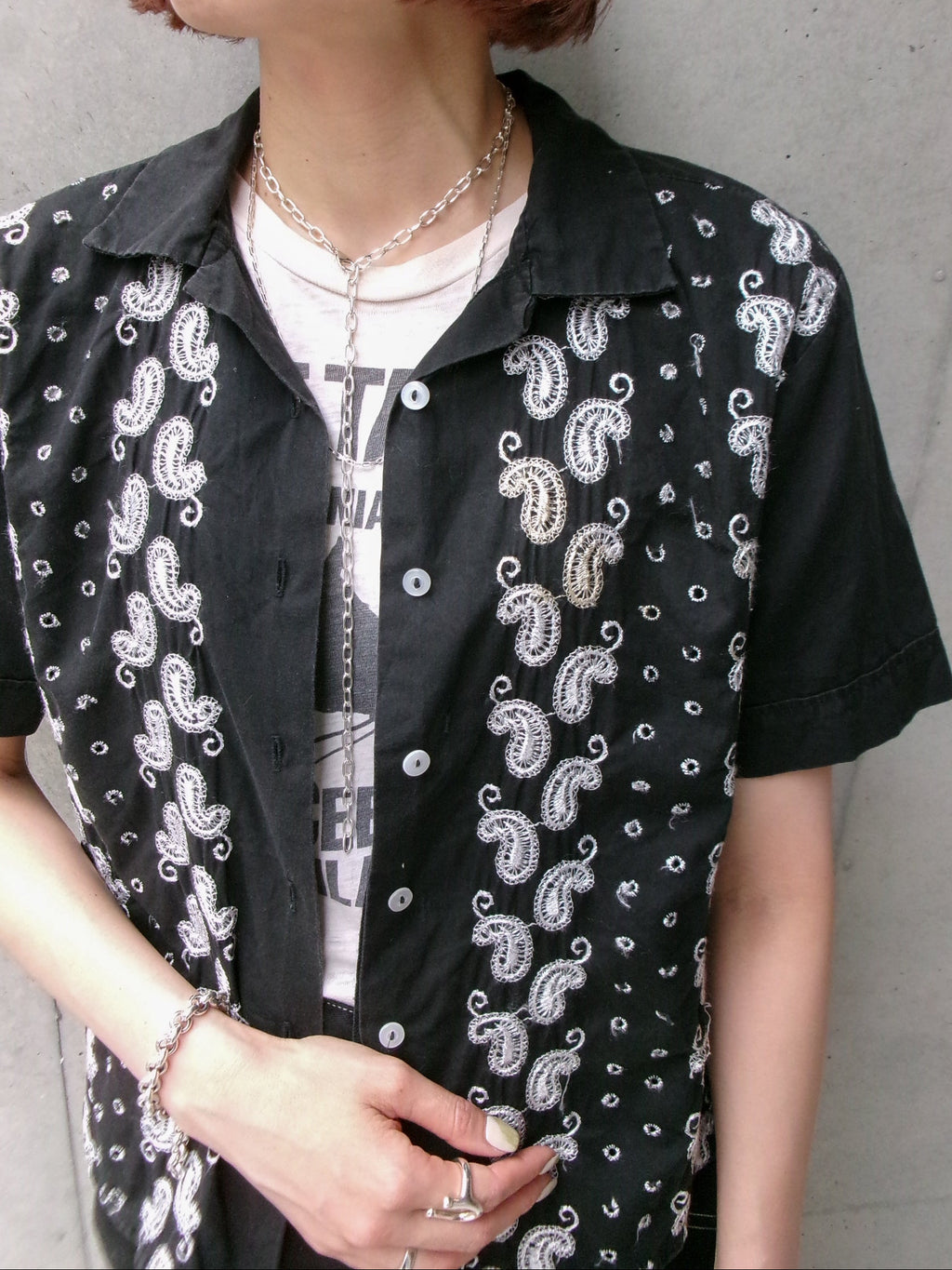 50s embroidery black paisley shirt