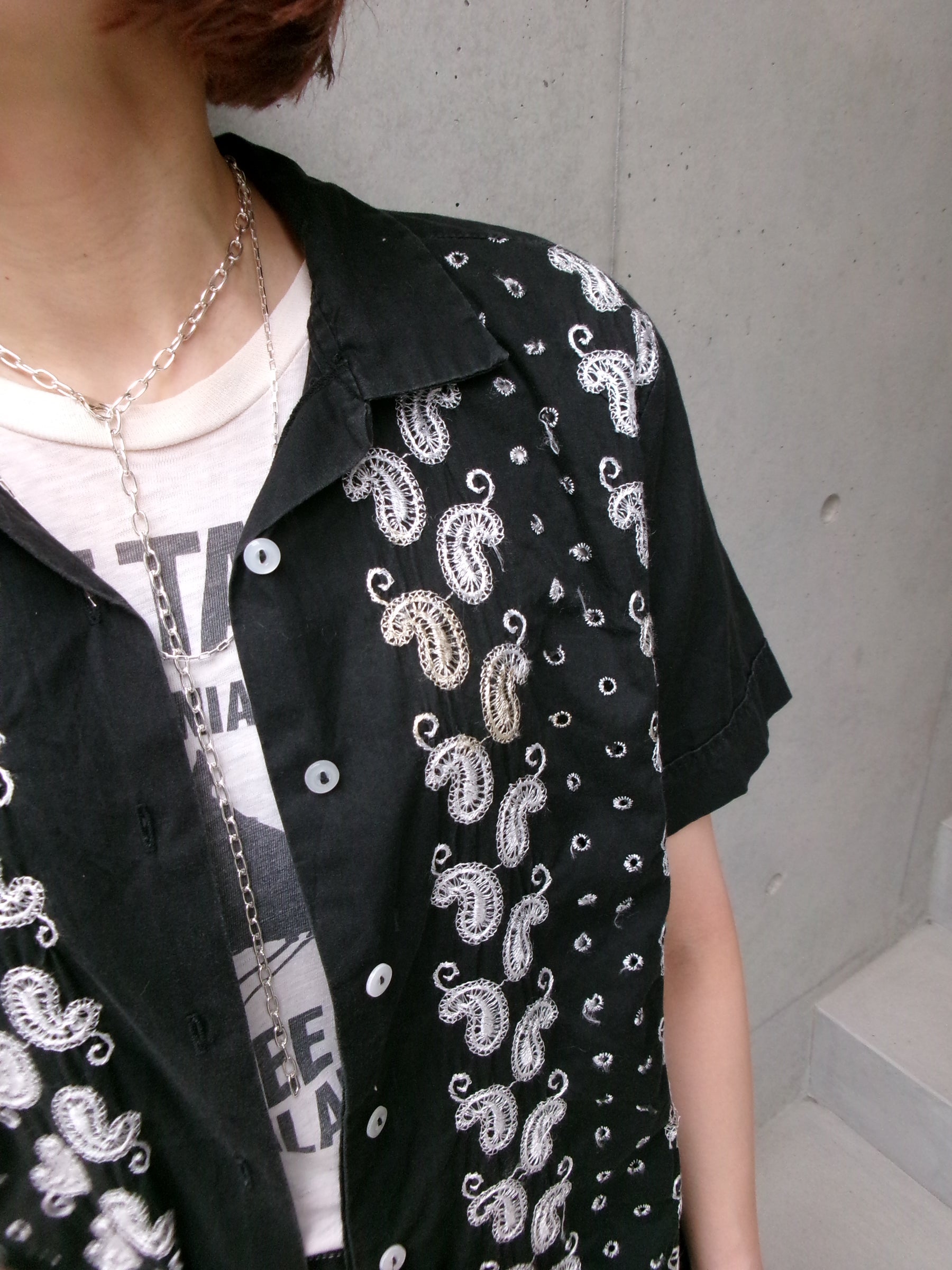 50s embroidery black paisley shirt