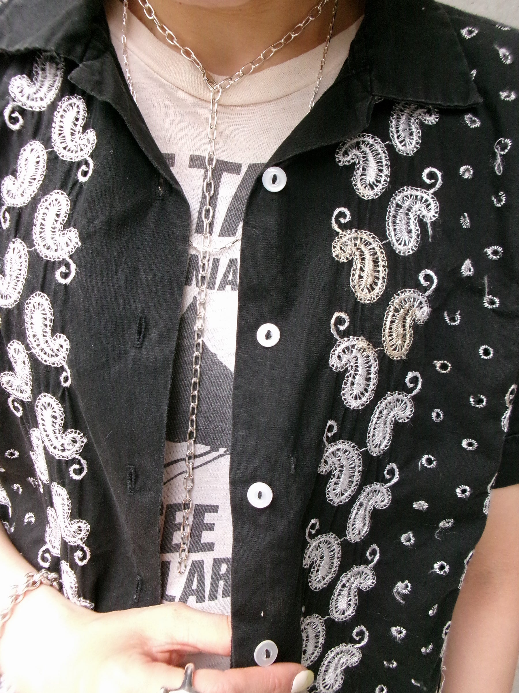 50s embroidery black paisley shirt