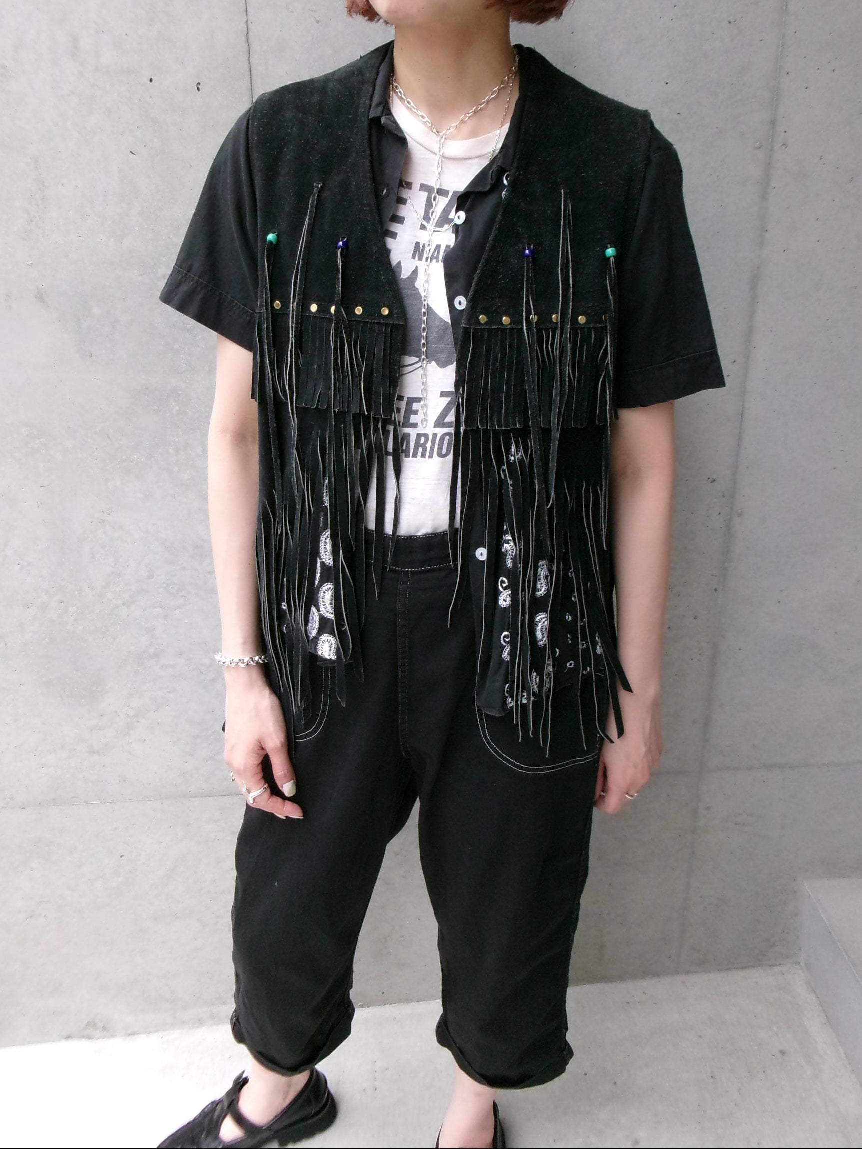 60s hippie beads leather fringe vest