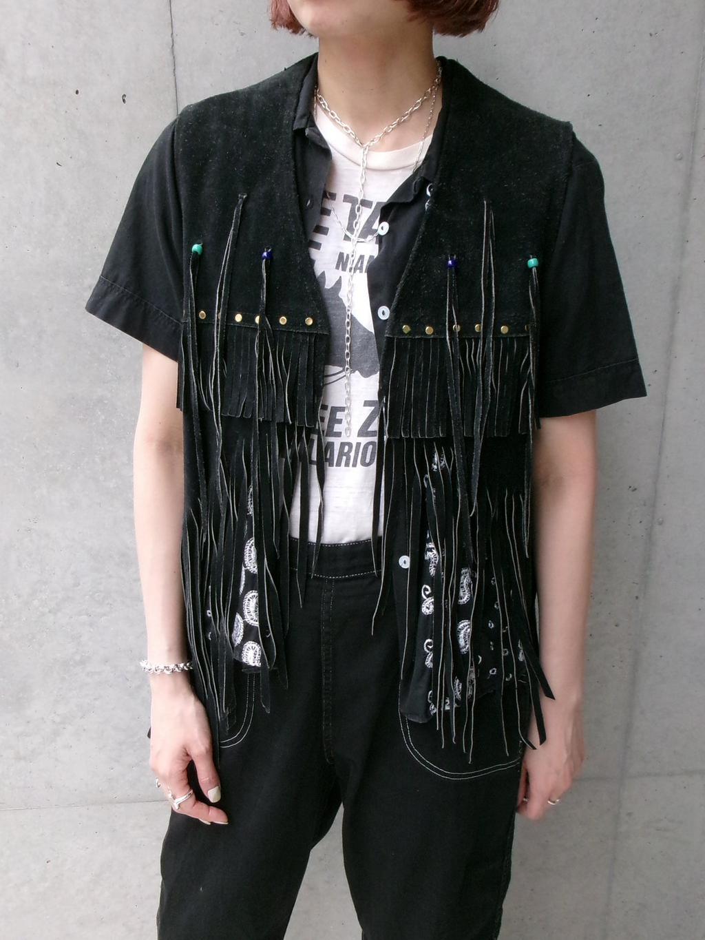 60s hippie beads leather fringe vest