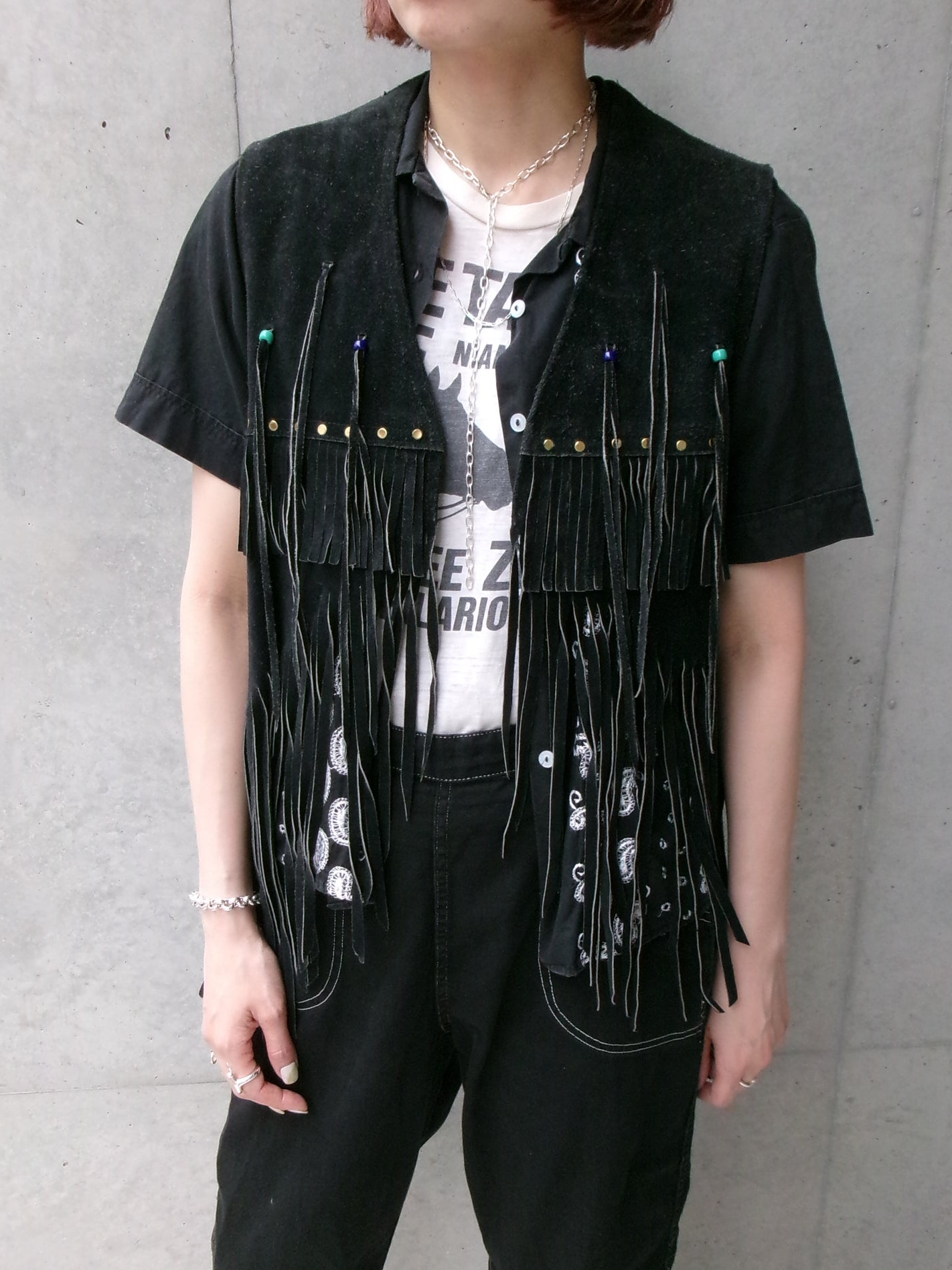 60s hippie beads leather fringe vest