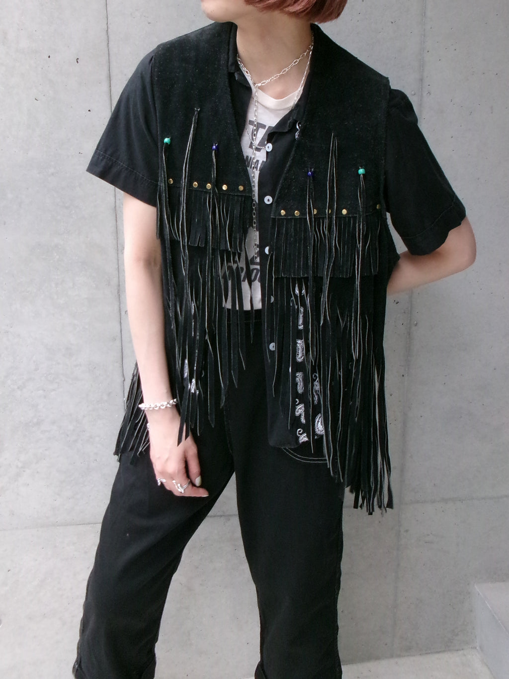 50s embroidery black paisley shirt